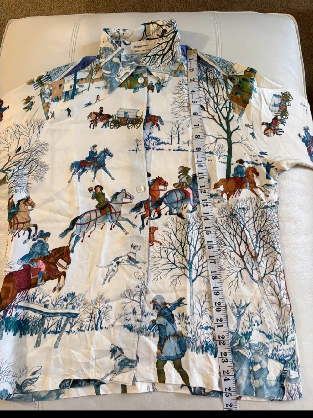 Vintage Hermes Classic Equestrian Print Button-Up - Picture 5 of 5